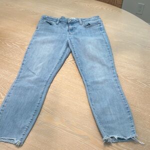 PAIGE Blue Cropped Ankle Jeans with Distressed Hem size 29